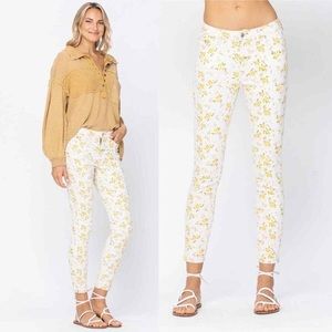 NWT Judy Blue Golden Meadow Floral Mid Rise Skinny Fit Jeans Size 11 30